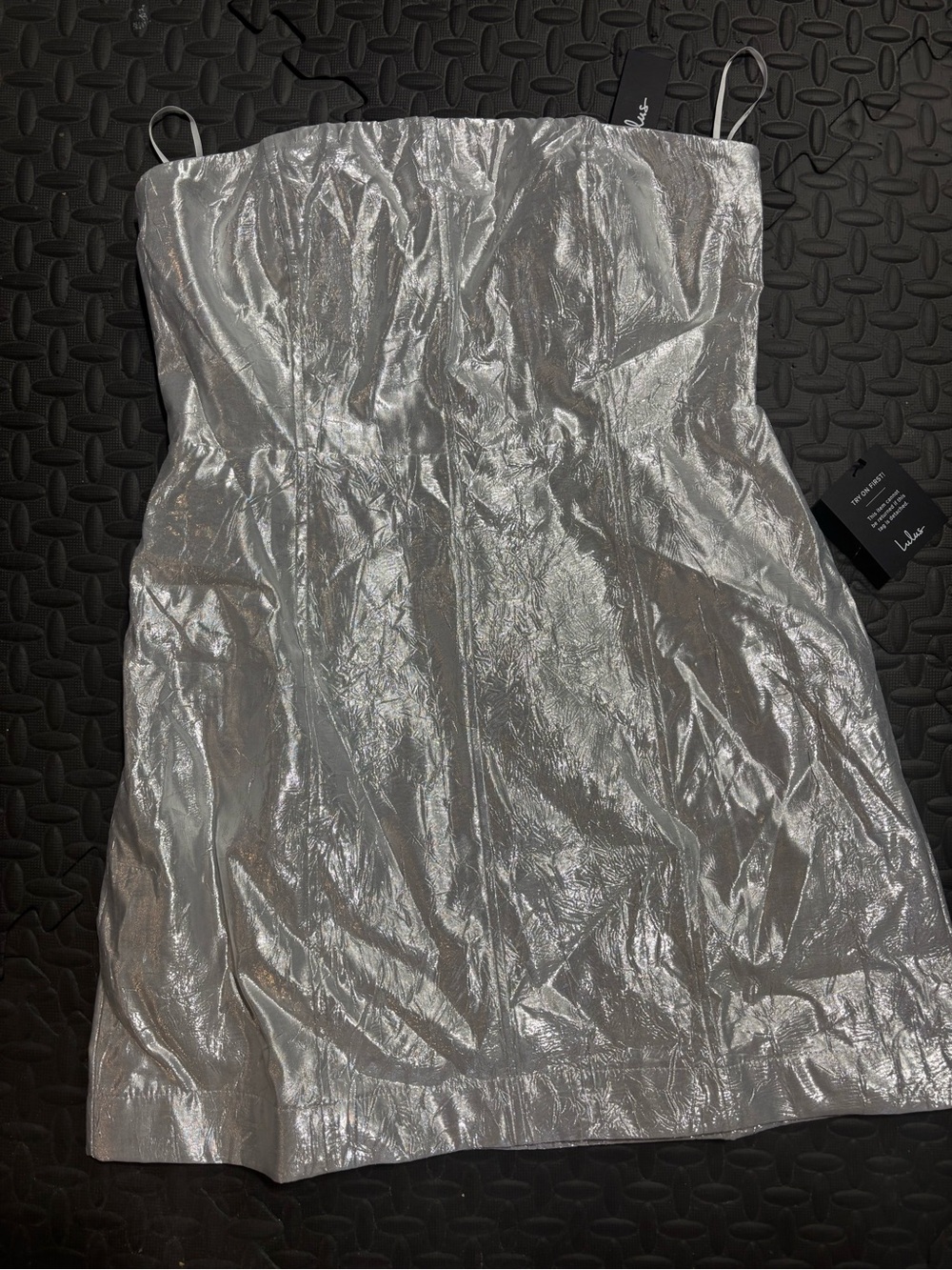 Lulu's Silver Metallic Strapless Mini Dress